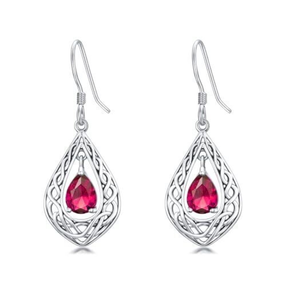 3098 Celtic Knot Ruby Birthstone Earrings 925 Sterling Silver Vintage